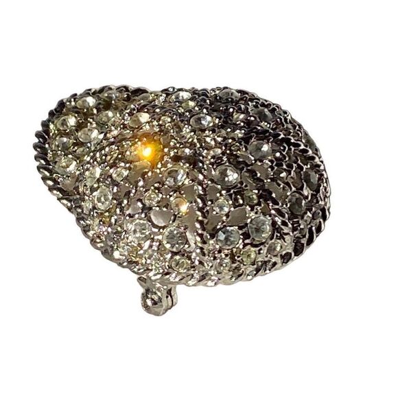 Vintage Rhinestone EUC Jockey Riding Helmut Equestrian Silver/ Platinum Tone Bro - Picture 1 of 6